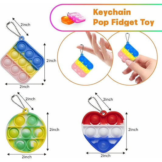 24PCS Pop Fidget Keychain Toys – Stress Relief Sensory Party Favors