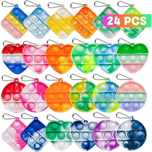 24PCS Pop Fidget Keychain Toys – Stress Relief Sensory Party Favors