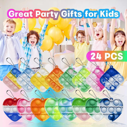 24PCS Pop Fidget Keychain Toys – Stress Relief Sensory Party Favors